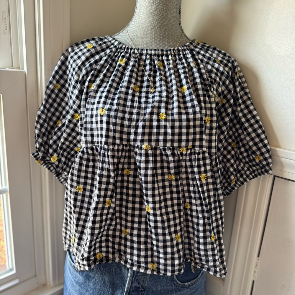 Patterned Puff Sleeve Swing Top